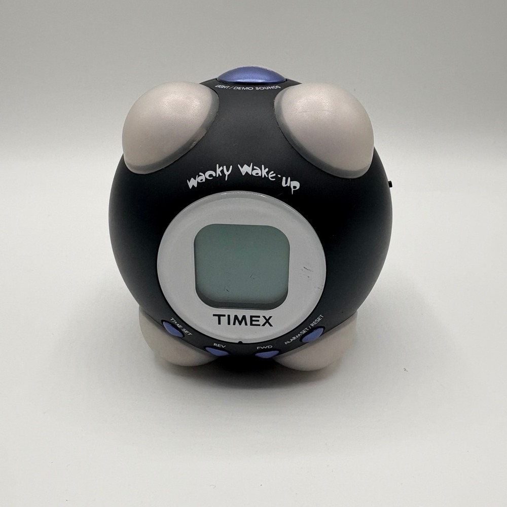 Timex Alarm Clock T156B Wacky Wake-up Talking Vibrating WORKS (some corrosion)